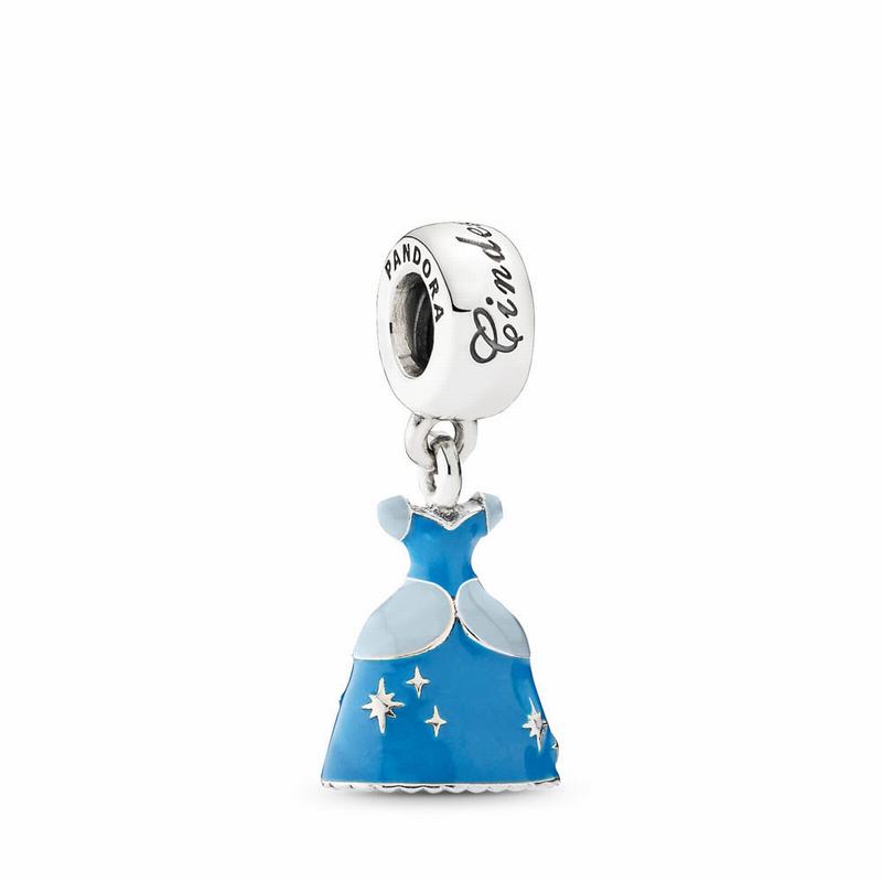 Pandora Disney Cinderella's Dress Dangle Charm Ireland - Sterling Silver/Enamel/Blue - 907543ZCB